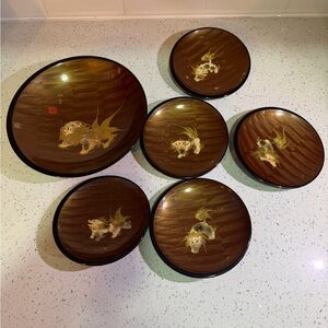 Vintage set of Japanese lacquerware dishes